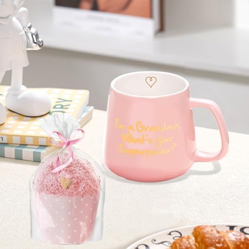 Moederdagcadeaus: koffiemok – „Ik ben een oma, wat is jouw superkracht“ keramische theemok – verjaardagscadeaus voor moeders en grootmoeders, roze, 350 ml, 12 oz (