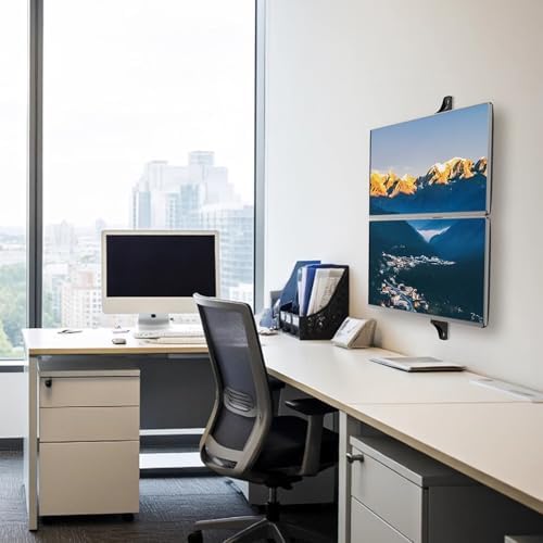 Wandbeugel voor twee monitoren van 17" – 32", max. 9 kg/arm, VESA 75/100, in hoogte verstelbaar, kantelbaar, draaibaar, kabelbeheer & ultradun voor gaming/thuiskantoor, eenvoudige montage, zwart