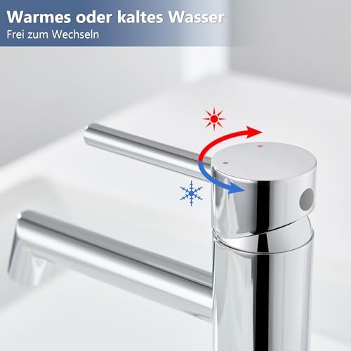 Wastafelkraan, chroom, badkamerkraan met koud/warm water, moderne eengreepsmengkraan van roestvrij staal voor badkamer, gastentoilet, spo