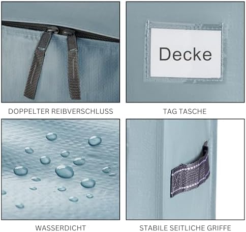 Opbergzak van 102 liter, opbergbox met deksel, verhuiszak met stevige handvatten en ritsen, alternatief voor verhuisdozen, opvouwbare kledingopbergtas (lichtblauw)
