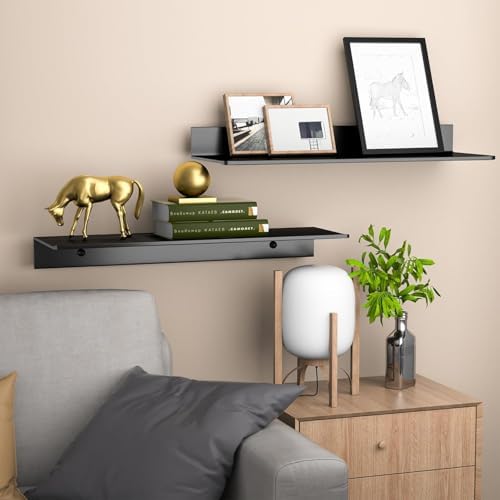 Metalen wandplanken, set van 2, zwevende planken, industrieel design, wandplanken, voor decoratie, voor slaapkamer, keuken, badkamer, woonkamer, onder