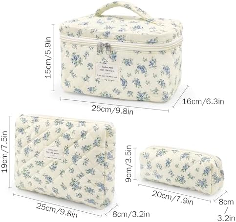 Set van 3 toilettassen, toilettas voor dames, met bloemenpatroon, toilettas, draagbare toilettas, toilettas, waszak, groot, voor vrouwen en meisjes, m