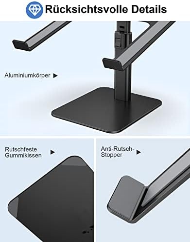 Laptopstandaard, 8 in hoogte verstelbare aluminium koelplaten, laptopstandaard, ergonomische, geventileerde laptopstandaard, compatibel met MacBook, Air, Pro, alle 10-