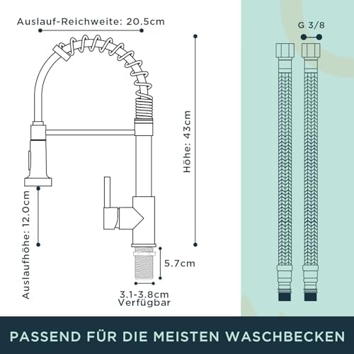 Keukenkraan, hoge boog-keukenkraan met uittrekbare douchespuit, mengkraan, spoelbakkraan, 360° draaibaar, gepolijst chroom