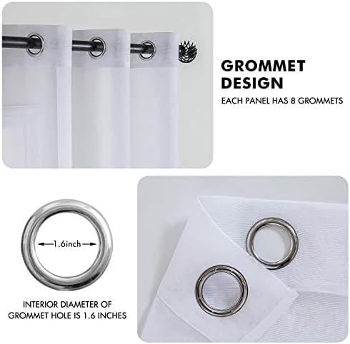Transparante voile gordijnen met oogjes, set van 2, transparant, luchtig, decoratief, polyester, voor woonkamer, slaapkamer, 140 x 225 cm (B x H), oogjes aan de bovenkant, Wh