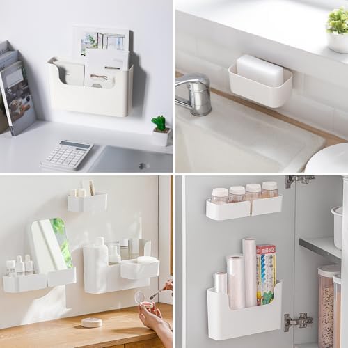 Zwevend plankje voor wandmontage zonder boren, zelfklevende badkamerorganizer, LED-plankje voor interieurinrichting, opbergruimte in keuken en badkamer, set van 4