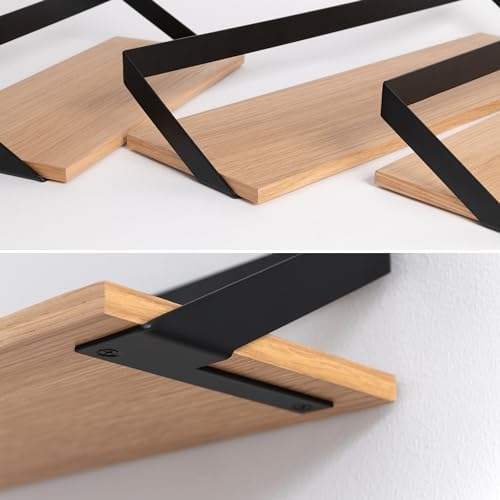 Wandrek-set, hangende rekken van metaal en echt houtfineer, wanddecoratie en rek voor badkamer, woonkamer, keuken, slaapkamer en Mo
