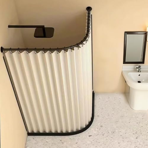 Douchegordijn, schimmelbestendig, waterdicht, met magneten en haken, opvouwbaar douchegordijn, textiel, wasbaar, voor in bad, hoekdouchegordijn, 230 g/m²
