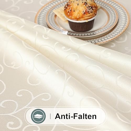 Rechthoekig tafelkleed van polyester, jacquard tafellinnen, wasbaar, decoratief, vuilafstotend, onderhoudsvriendelijk, 140 x 240 cm, beige