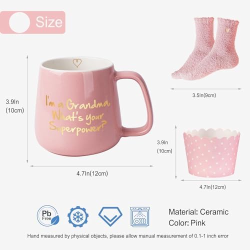 Moederdagcadeaus: koffiemok – „Ik ben een oma, wat is jouw superkracht“ keramische theemok – verjaardagscadeaus voor moeders en grootmoeders, roze, 350 ml, 12 oz (
