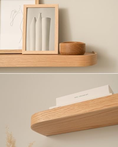 Wandplankenset 'Toke' | 3 hangplanken van echt houtfineer | Zwevende houten plank als wanddecoratie en opbergruimte voor badkamer, woonkamer, keuken, slaapkamer en