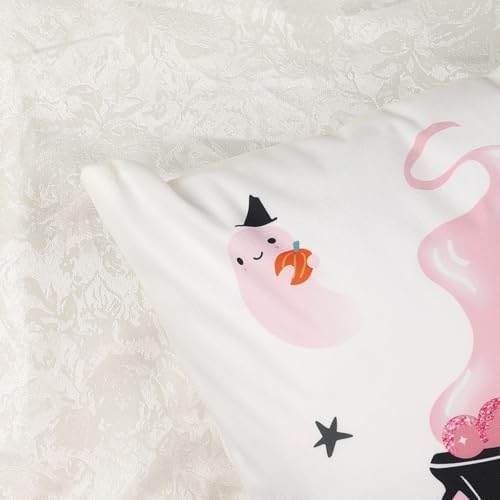 Set van 4 kussenhoezen Halloween Happy 45 x 45 cm Pompoen, kat, geest, griezelig, roze, decoratieve kussenhoezen voor bank, slaapkamer, interieur