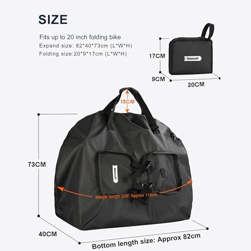 Opvouwbare fietstas voor fietsen van 14-20 inch, Brompton-reistas, fietstas voor auto-, trein- en vliegreizen, draagbaar, zwart,