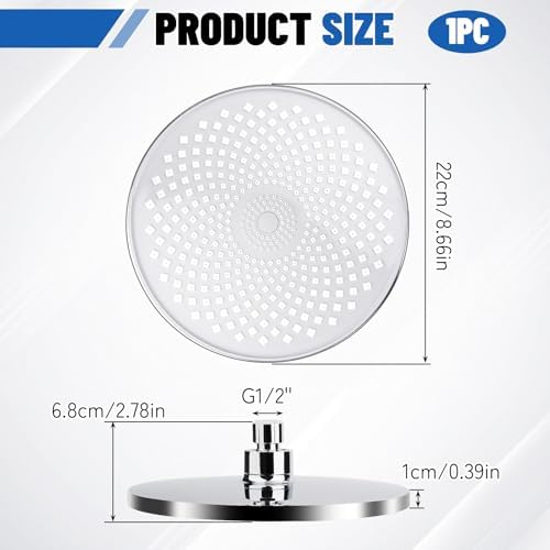 Regendouche, douchekop 22 cm, ronde watervaldouchekop, regendouche, cirkelvormige hogedrukdouchekop, 360° verstelbaar, universele G1/2-inch schroefverbinding