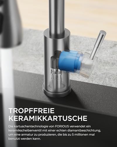 Keukenkran, hogedruk-keukenkran met uittrekbare sproeikop, uittrekbare kraan, mengkraan, spoelbakkraan, 360° draaibaar, twee sproeifuncties, roestvrij staal, S