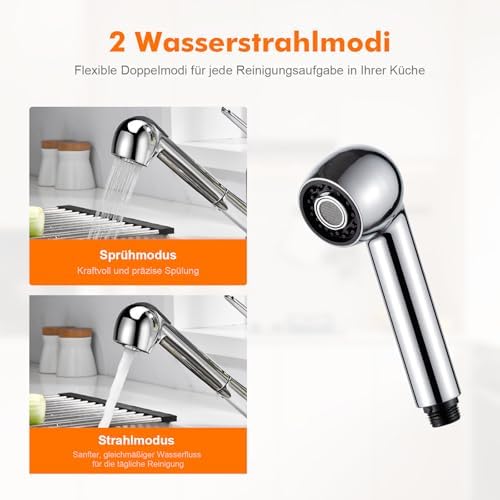 Douchekop voor keukenkranen [vervangende kop voor spoelbak] met 2 straalsoorten (straal / nevel) – Waterbesparende handdouche voor spoelbak, chroom