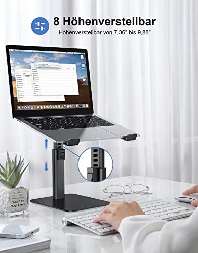 Laptopstandaard, 8 in hoogte verstelbare aluminium koelplaten, laptopstandaard, ergonomische, geventileerde laptopstandaard, compatibel met MacBook, Air, Pro, alle 10-