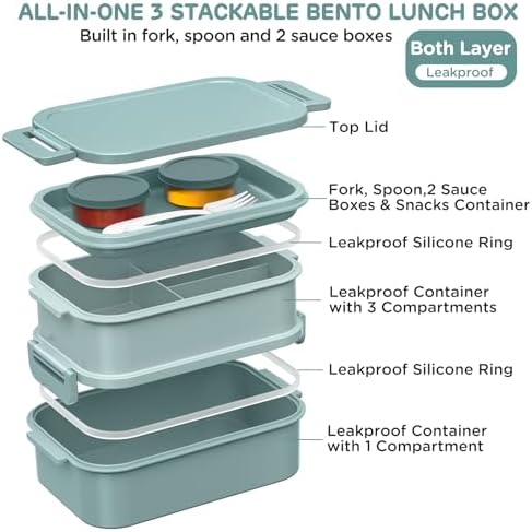 Lunchbox voor volwassenen, grote, lekvrije lunchbox (groen)