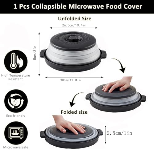 Magnetronafdekking, opvouwbare afdekking voor magnetrons, deksel 27 cm voor fruit en groenten / Magnetron met multifunctionele, opvouwbare vershoudafdekking met voet, verwarmbaar, C