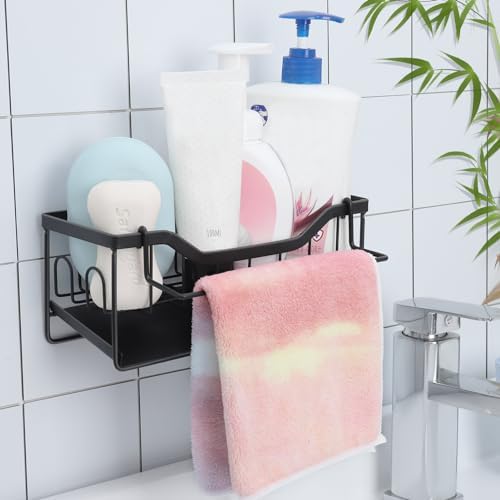 Spoelbak-organizer met afdruipbak, keuken-organizer met handdoekhouder, sponshouder, opbergen & organiseren in de keuken, zonder boren, spoelbak, badkamer