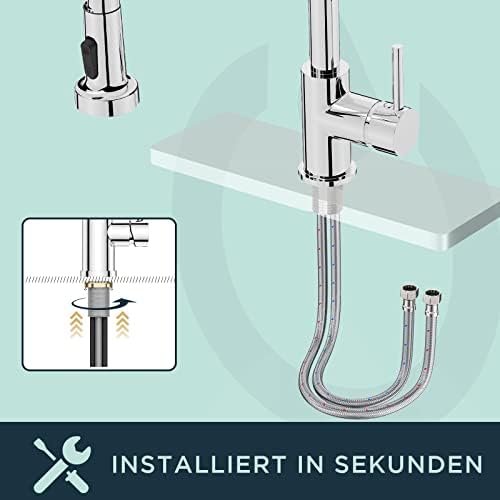 Keukenkraan, hoge boog-keukenkraan met uittrekbare douchespuit, mengkraan, spoelbakkraan, 360° draaibaar, gepolijst chroom