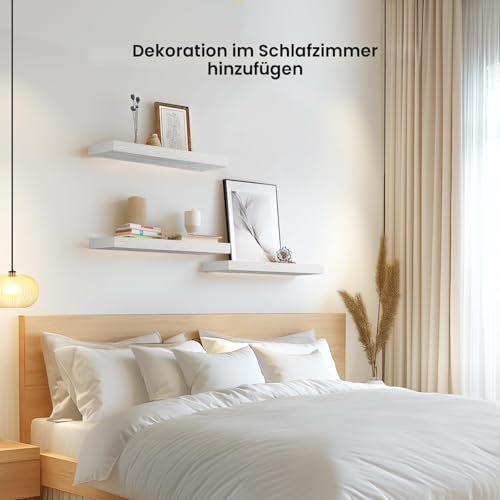 Wandplank, witte wandplanken 40 cm, set van 3 zwevende planken wit, moderne decoratieve planken met strakke afwerking voor slaapkamer, keuken, bureau