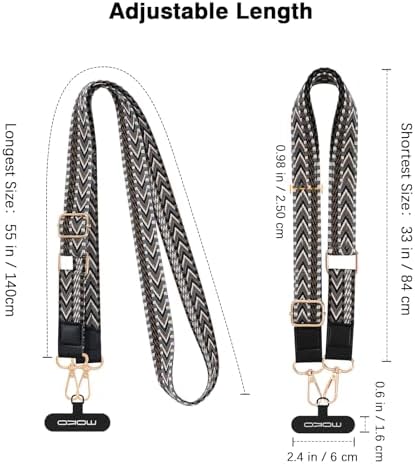 Universele mobiele telefoonband, verstelbare nylon draagriem voor mobiele telefoons, afneembare mobiele telefoonbanden voor dames en heren, met patches voor iPhone,