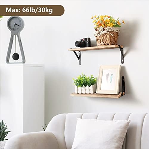 Houten wandplank, set van 2 wandplanken, decoratieve planken voor aan de muur, diepte 15 cm, lengte 42,5 cm, wandplank voor woonkamer, slaapkamer, badkamer, keuken