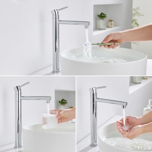 Hoge badkamerkraan, wastafelkraan, opzetkraan voor de wastafel, 360° draaibaar, mengkraan voor koud en warm water, uitloop ho