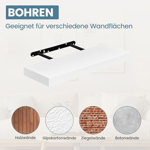 4x zwevende plank wandplank boekenplank planken voor decoratie wandplanken van MDF-hout, set van 4 wandplanken wit hout, 40x14x3cm