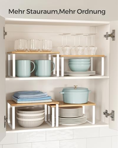 Kruidenrek, set van 4, keukenrek, keukenorganizer, uitbreidbaar, kruidenhouder, stapelbaar, met metalen frame, 19,5 x 29,7 x 15,8 cm, wolkenwit-natuurlijk