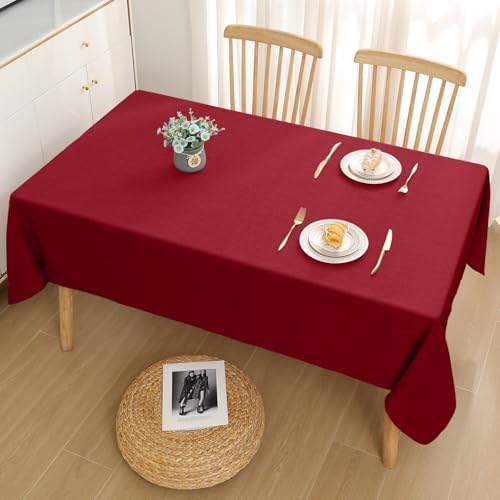 Wasbaar tafelkleed met lotuseffect, vierkant, 140 x 240 cm, waterafstotend, linnenlook, voor feestdecoratie, rood