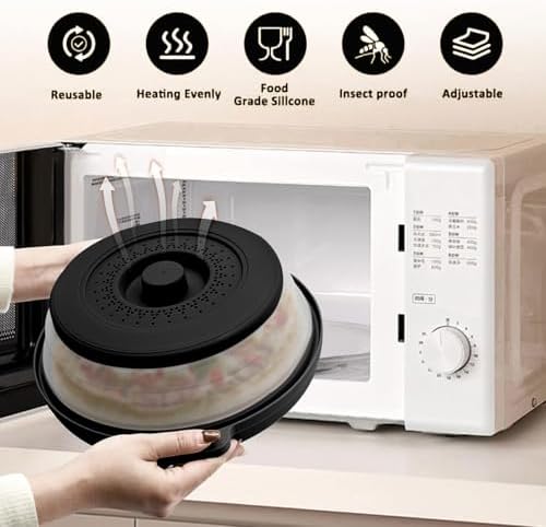 Magnetronafdekking, opvouwbare afdekking voor magnetrons, deksel 27 cm voor fruit en groenten / Magnetron met multifunctionele, opvouwbare vershoudafdekking met voet, verwarmbaar, C