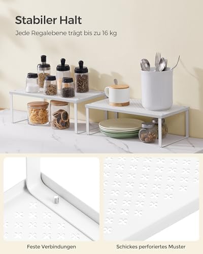 Kruidenrek, set van 2, keukenrek, keukenorganizer, keuken, kruidenhouder, uitbreidbaar, stapelbaar, klein rek, metaal, wit KCS401W01