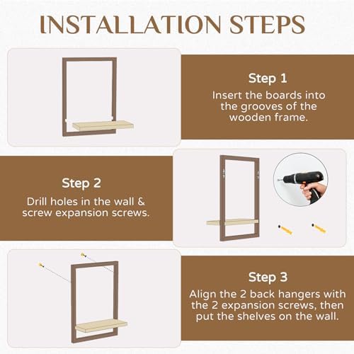 Houten wandplank, wanddecoratie voor de woonkamer: set van 4 planken, wandplanken, wandplankjes – rustieke wanddecoratie voor de slaapkamer (bruin)