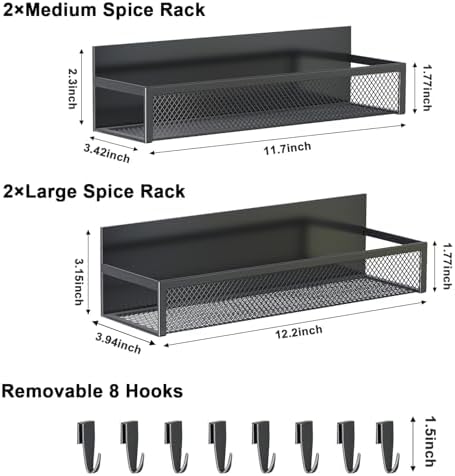 Magnetisch kruidenrek voor de koelkast, set van 4 magnetische rekken, magnetische koelkastorganizer met 8 beweegbare haken, magnetisch koelkastrek