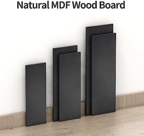 Wandrek-set bestaande uit 5 zwevende planken met klassieke zwarte houten planken en zwart metaal voor keuken, badkamer, woonkamer en kantoor