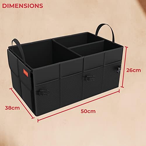 Grote kofferbakorganizer, kofferbakbox, stevige, opvouwbare boodschappentas, gereedschapshouder – Zwart – 50 cm x 38 cm x 26 cm