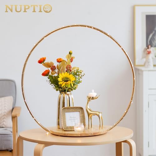 Taartstandaard, bruidstaartstandaard, 36 cm, cupcakestandaard, goudkleurige metalen hanger, taartstandaard, houten voet, rond, kerstversiering, verjaardagstaart