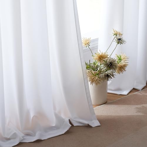 Voile-gordijnen met oogjes, halfdoorzichtig, gordijnen voor winkels, transparant gordijn met oogjes, woonkamer, gordijn met lussen, set van 2, 140 x 260 cm, wit