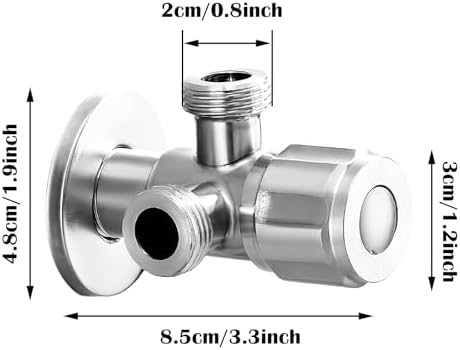 Hoekventiel met ruwe band, hoekventiel 1/2 inch, wateraansluiting, dubbelventiel, hoekventiel met 2 uitlaten 1/2 inch, voor wandschroefdraad 1/2 inch