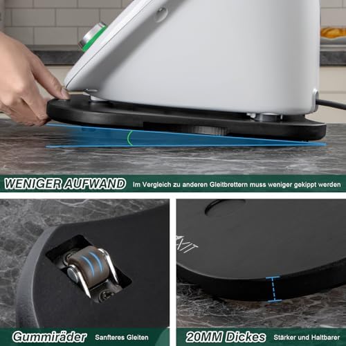 Glijplank voor Thermomix TM6/TM5, plank voor Thermomix met wieltjes, soepel glijdende bamboe-rolplank/glijplank – Zwart
