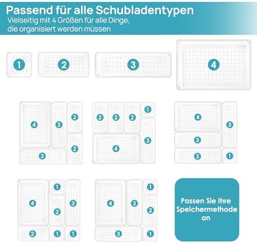 25-delige lade-organizer in 4 maten, make-up-organizersysteem, kaptafel-organizer, bruikbaar voor make-up, keuken, badkamer, kantoor, kleedkamer