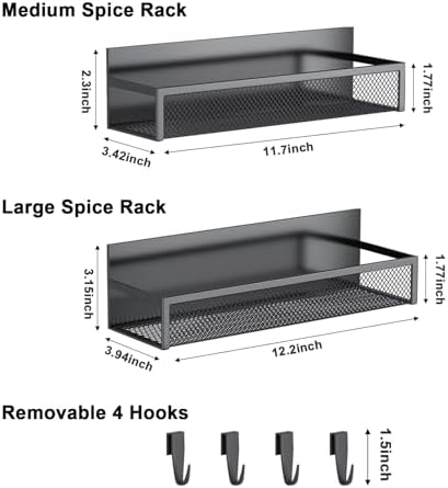 Magnetisch kruidenrek voor de koelkast, set van 2 magnetische rekken, koelkast-magneet-organizer met 4 beweegbare haken, magnetisch koelkastrek voor de keukenorganisatie