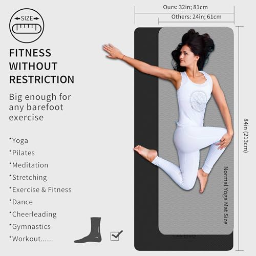 XXL-yogamat 213 x 81 cm, 6 mm dik, antislip en gewrichtsvriendelijk, extra lange TPE-fitnessmat voor lange mensen, yoga, pilates, gymnastiek, grondgymnastiek
