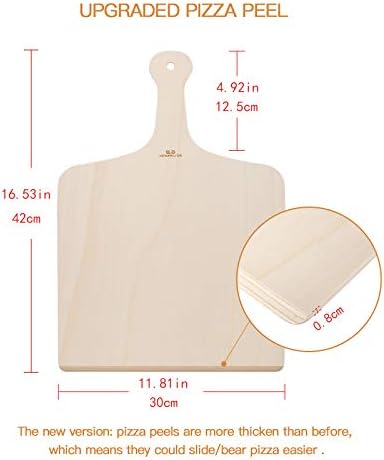 Houten pizzaschep, 42 x 30 cm, pizzaschep, tarte flambée-plank, pizzaplank voor zelfgemaakte pizza en brood (set van 3)