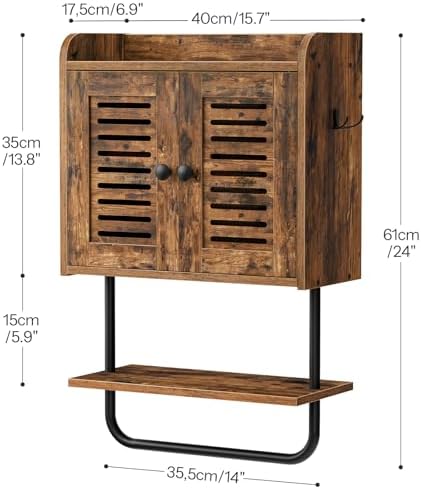 Medicijnkast, badkamerkast, wandkast voor de badkamer, keukenkast, badkamerkast met kleppen en handdoekhouder, verstelbare plank, 2 Hoo