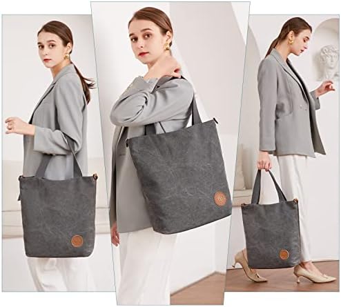 Dames canvas handtas, schoudertas, casual, multifunctionele schoudertassen, groot, voor werk, school, winkelen, vrije tijd en dagelijks gebruik, grijs, casual