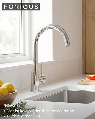 Keukenkraan, mengkraan, roestvrij staal, 360° draaibaar, eengreeps warmwater- en keukenkraan, roestvrij staal, uitloophoogte 238 mm, gepolijst chroom, hoog