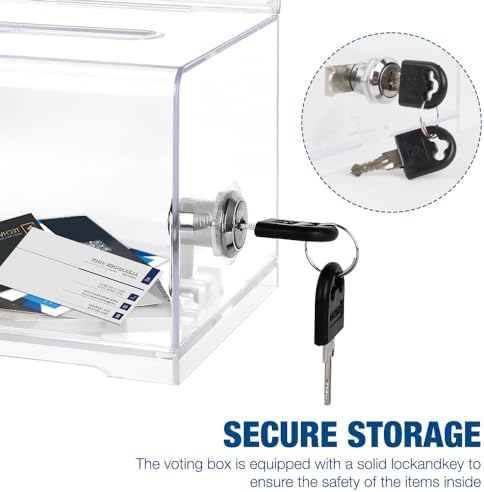 Acryl donatiebox met slot en plaatdrager, transparante stembus, gleuf, kunststof suggestiebox, transparante stembus voor het uitbrengen/verzamelen van stemmen,